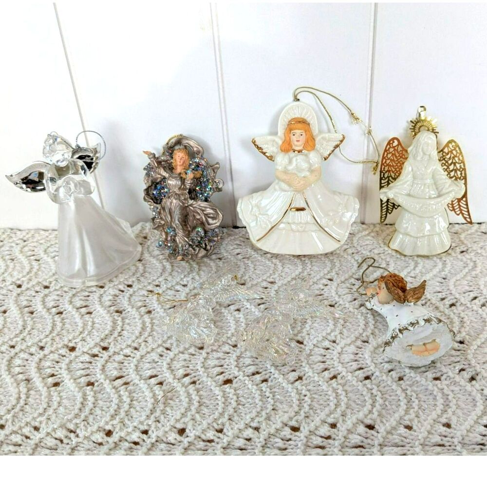 Lot of 7 different angel ornaments - Gold, Silver, White color scheme